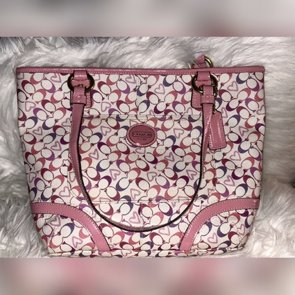 Rare Coach Waverly Chelsea Pink and Hearts Signature Shoulder Bag